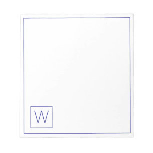 Simple Navy Blue and White Monogram Notepad