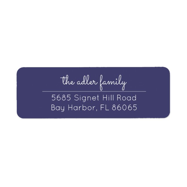 Simple Navy Blue and White Return Address Label (Front)
