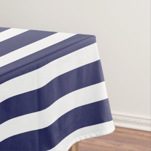 Simple Navy Blue And White Stripes Pattern  Tablecloth