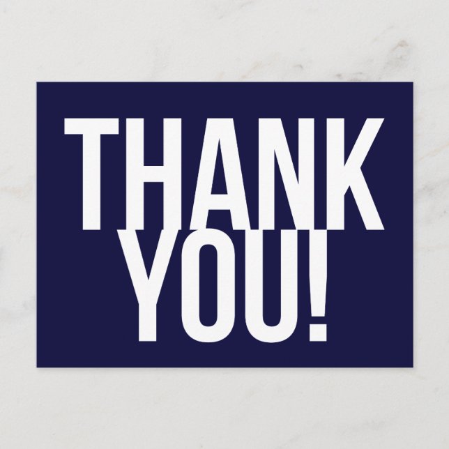 Simple Navy Blue and White Thank You Postcard (Front)