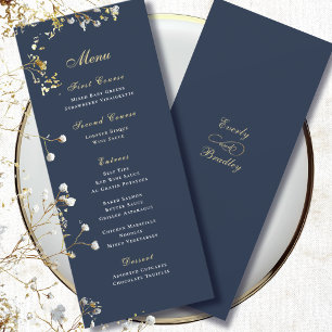 Simple Navy Blue Background Gold White Script Menu Invitation