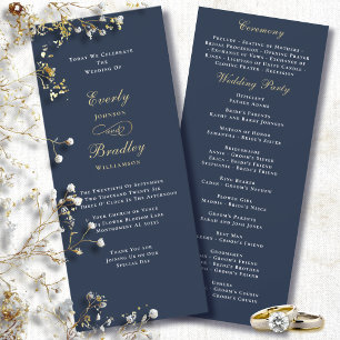 Simple Navy Blue Background Gold White Wedding Invitation