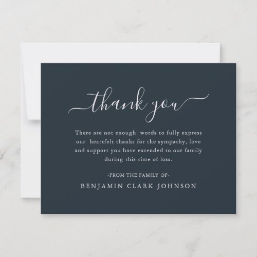 Simple Navy Blue Bereavement Sympathy Funeral Thank You Card