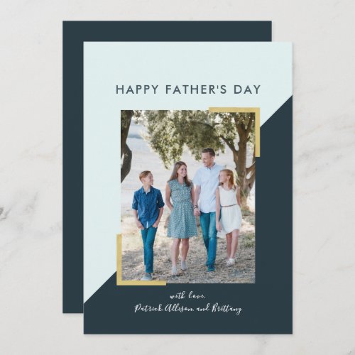 Simple Navy Blue Blocks Photo Fathers Day Card