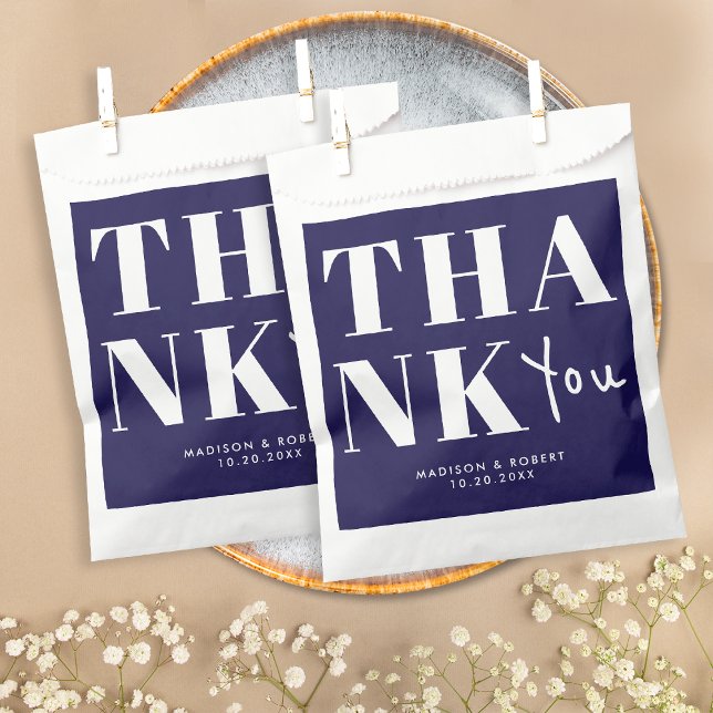 Simple Navy Blue Bold Chic Thank You Wedding Favor Bag (Creator Uploaded)