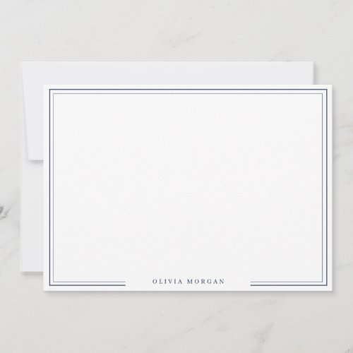 Simple Navy Blue Border Name Stationery  Note Card
