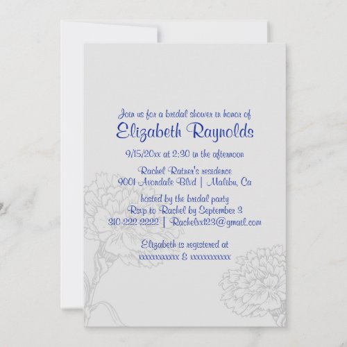 Simple Navy Blue Bridal Shower Invitations