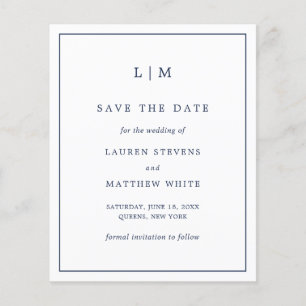 Simple Navy Blue Budget Wedding Save the Date