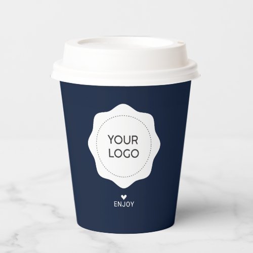 Simple Navy Blue Business Logo Custom Paper Cups