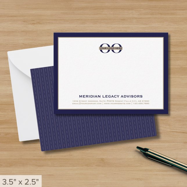 Simple Navy Blue Business Note Card with Logo (Creator Uploaded)