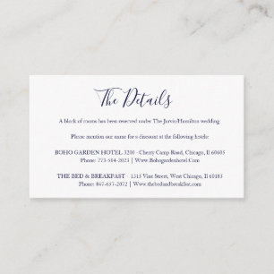 Simple Navy Blue Calligraphy Wedding Details Enclosure Card