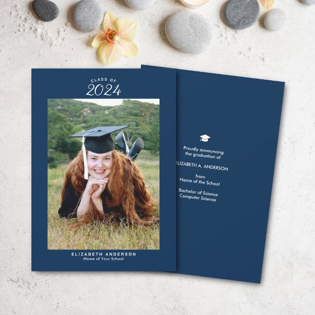 Simple Navy Blue Class of 2026 Graduation Photo Announcement (Creator Uploaded)