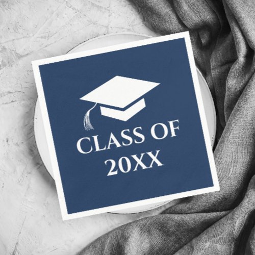 Simple Navy Blue Class of Graduation Year Napkins