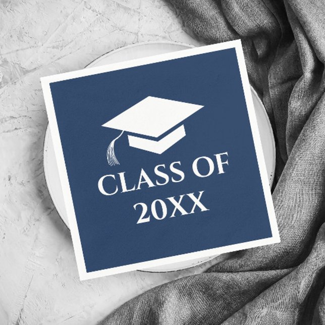 Simple Navy Blue Class of Graduation Year Napkins (Simple Navy Blue Graduating Class Graduation Party Napkins.)