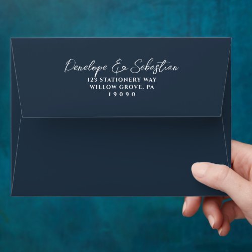 Simple Navy Blue Classic Chic Calligraphy Wedding Envelope