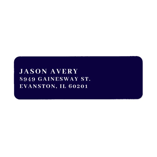 Simple Navy Blue Classic Return Address Text Based Label (Front)