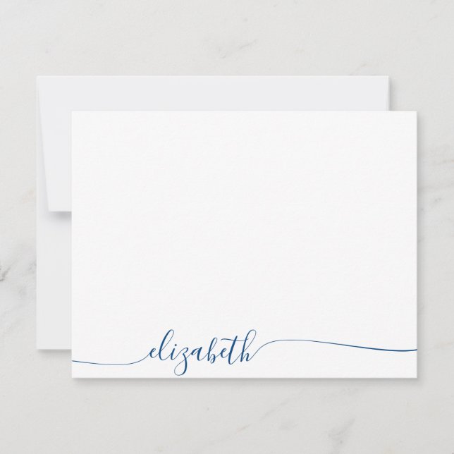 Simple Navy Blue Cursive Script Personalized Name Note Card (Front)