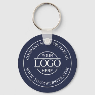Simple Navy Blue Custom Busines Logo Promotional Keychain