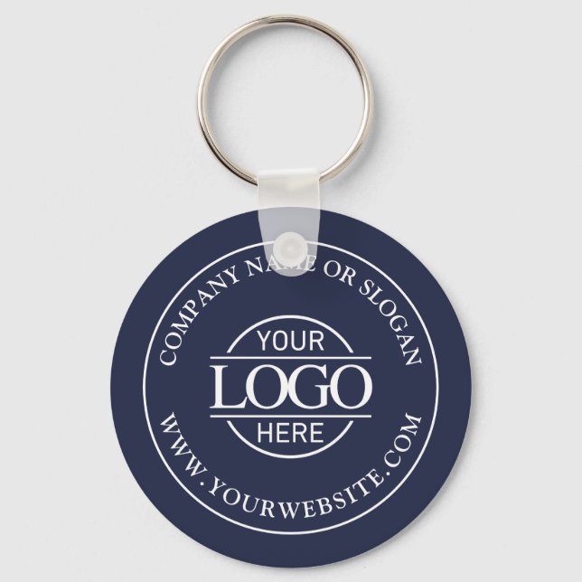 Simple Navy Blue Custom Busines Logo Promotional Keychain (Front)