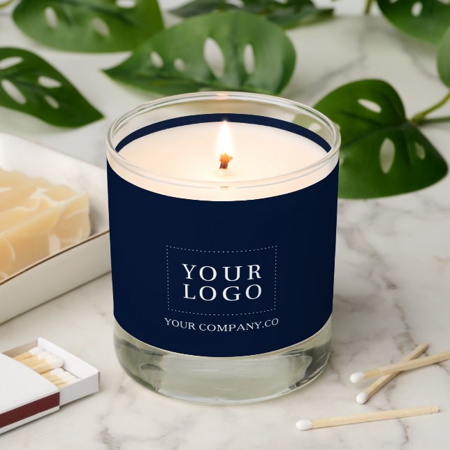 Simple Navy Blue Custom Business Logo Promotional Scented Candle (Lit)