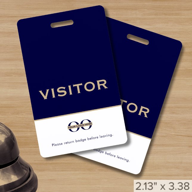 Simple Navy Blue Custom Logo Visitor Badge (Creator Uploaded)