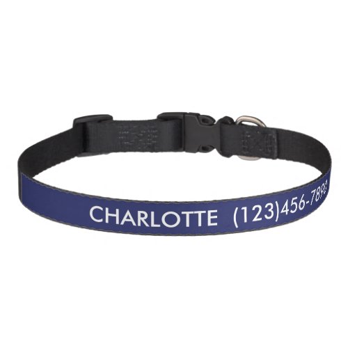 Simple navy blue custom name contact Info modern Pet Collar