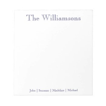 Simple Navy Blue Family Notepad by NoteworthyPrintables at Zazzle
