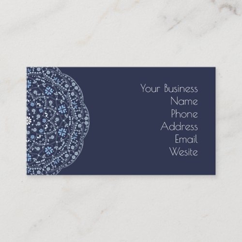 Simple Navy Blue Floral Minimalist Mandala Business Card