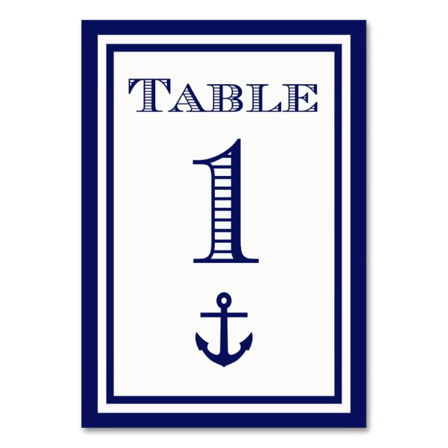 Simple Navy Blue Framed Anchor Table Card #1 (Front)