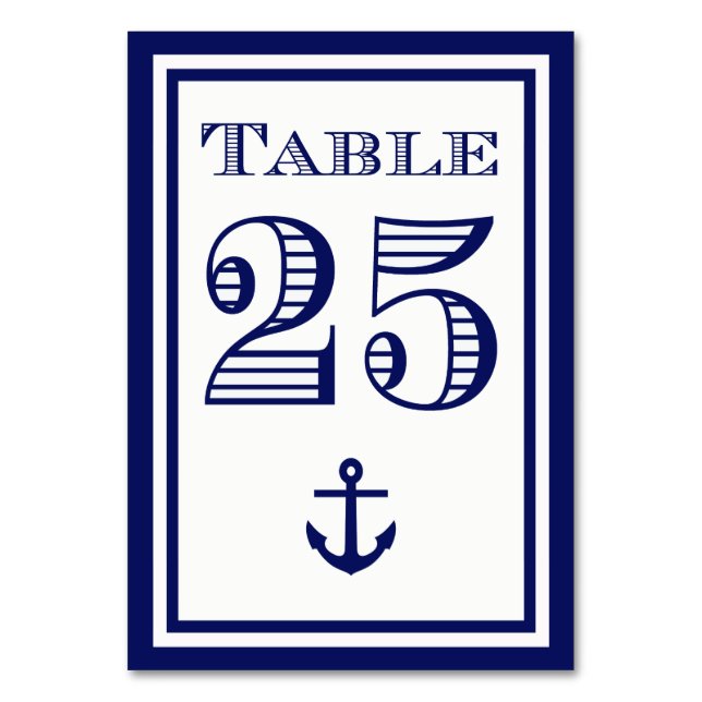Simple Navy Blue Framed Anchor Table Card #1 (Front)