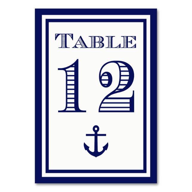 Simple Navy Blue Framed Anchor Table Card #12 (Front)