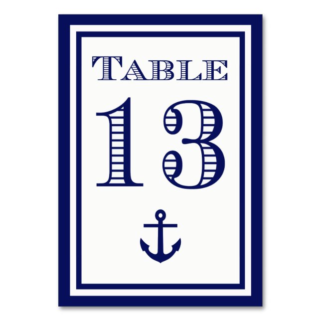 Simple Navy Blue Framed Anchor Table Card #13 (Front)