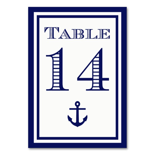 Simple Navy Blue Framed Anchor Table Card #14 (Front)