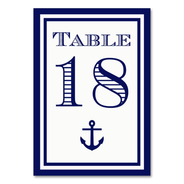 Simple Navy Blue Framed Anchor Table Card #18 (Front)