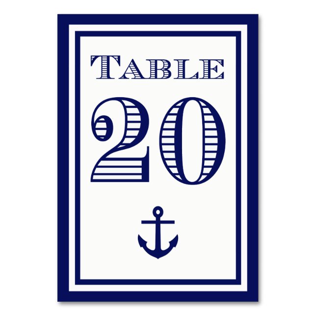 Simple Navy Blue Framed Anchor Table Card #20 (Front)