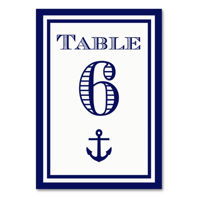 Simple Navy Blue Framed Anchor Table Card #6 (Front)
