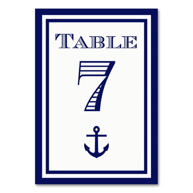 Simple Navy Blue Framed Anchor Table Card #7 (Front)