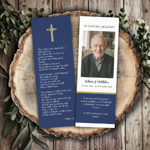 Simple Navy Blue Funeral Prayer Card Bookmark