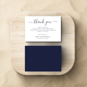 Simple Navy Blue Funeral Thank You Note Card