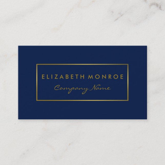 Simple Navy Blue & Gold Foil Effect Business Card (Front)