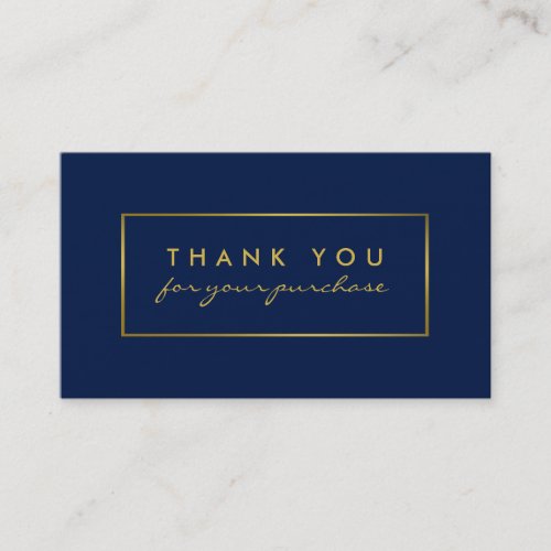 Simple Navy Blue  Gold Foil Effect Thank You Business Card