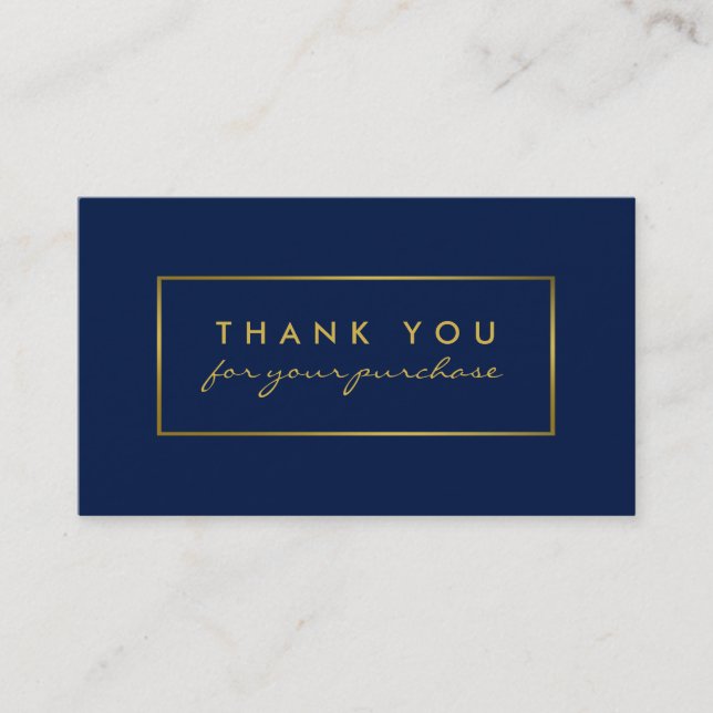 Simple Navy Blue & Gold Foil Effect Thank You Business Card (Front)