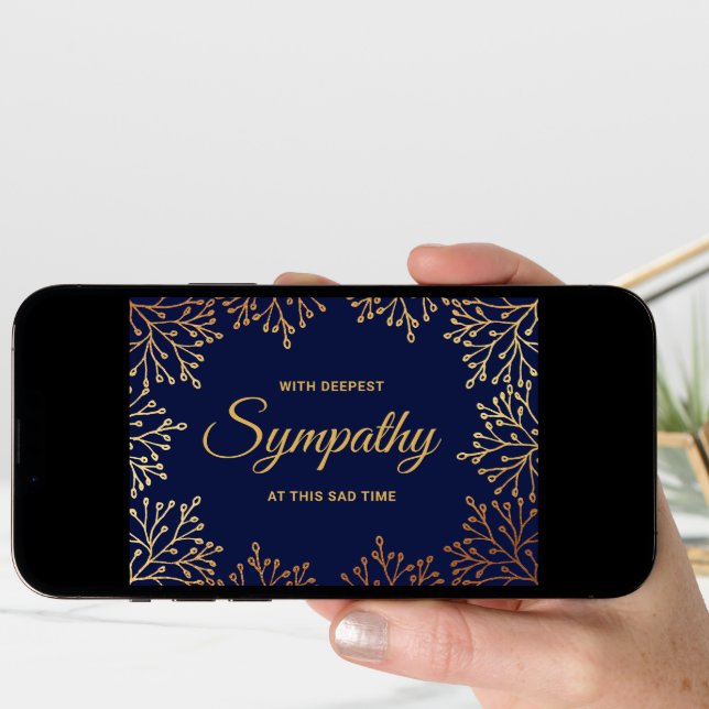 Simple Navy Blue & Gold Foil Floral Sympathy Card (Front Digital)