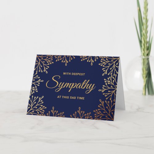 Simple Navy Blue  Gold Foil Floral Sympathy Card