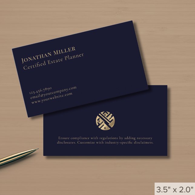 Simple Navy Blue Gold Logo Business Card (Creator Uploaded)