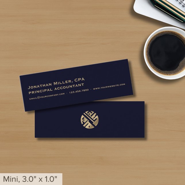 Simple Navy Blue Gold Logo Mini Business Card (Creator Uploaded)