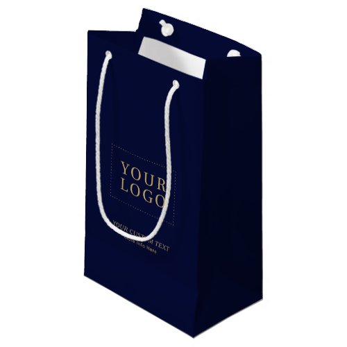 Simple Navy Blue  Gold Minimal Business Logo Small Gift Bag