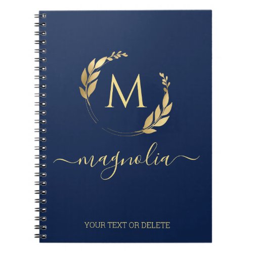 Simple Navy Blue Gold Monogram Name Initial Notebook