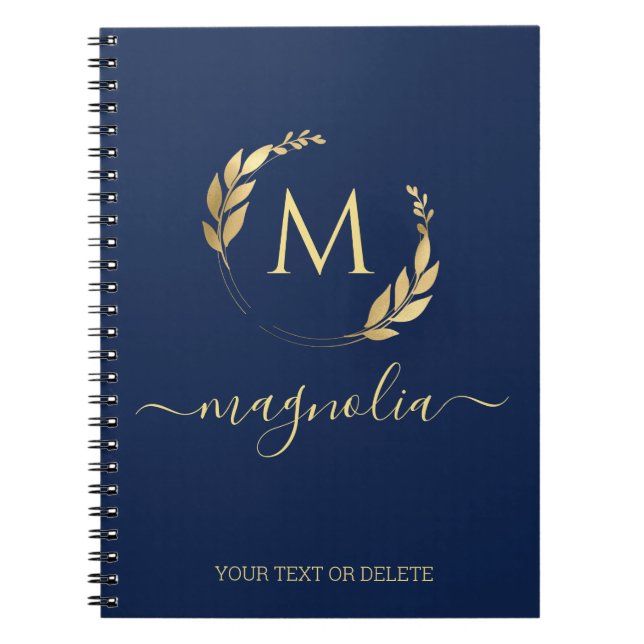Simple Navy Blue Gold Monogram Name Initial Notebook (Front)