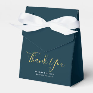 Simple Navy Blue Gold Thank You Script Wedding Favor Boxes